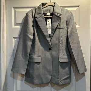 NWT! Silk & Salt Oversized Black White Houndstooth Blazer Jacket M